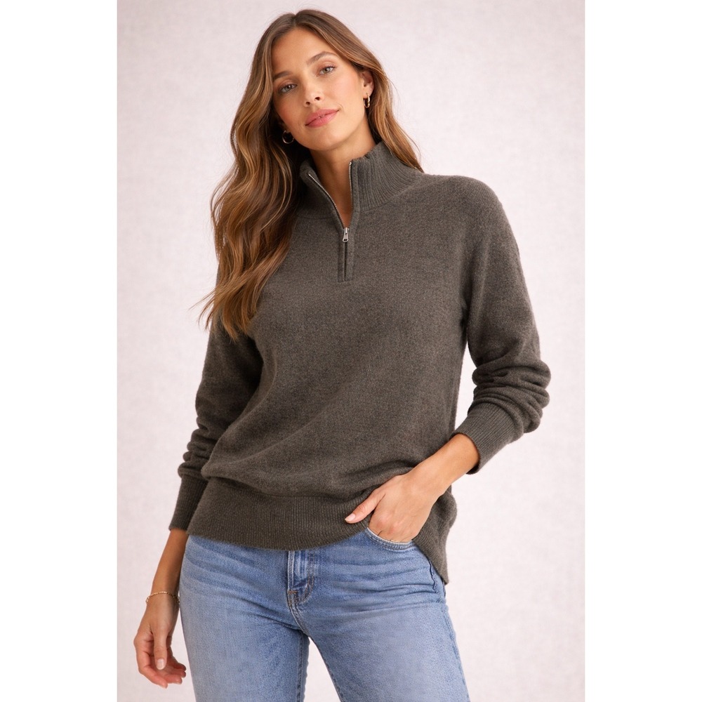 Mantovani Studio 100% Italian Cashmere Quarter‎ Zip Sweater Olive Green Women